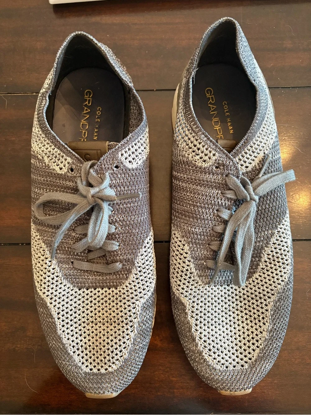 Cole Haan GrandPro Knit Lace-Up Sneakers — Gray and Light Gray